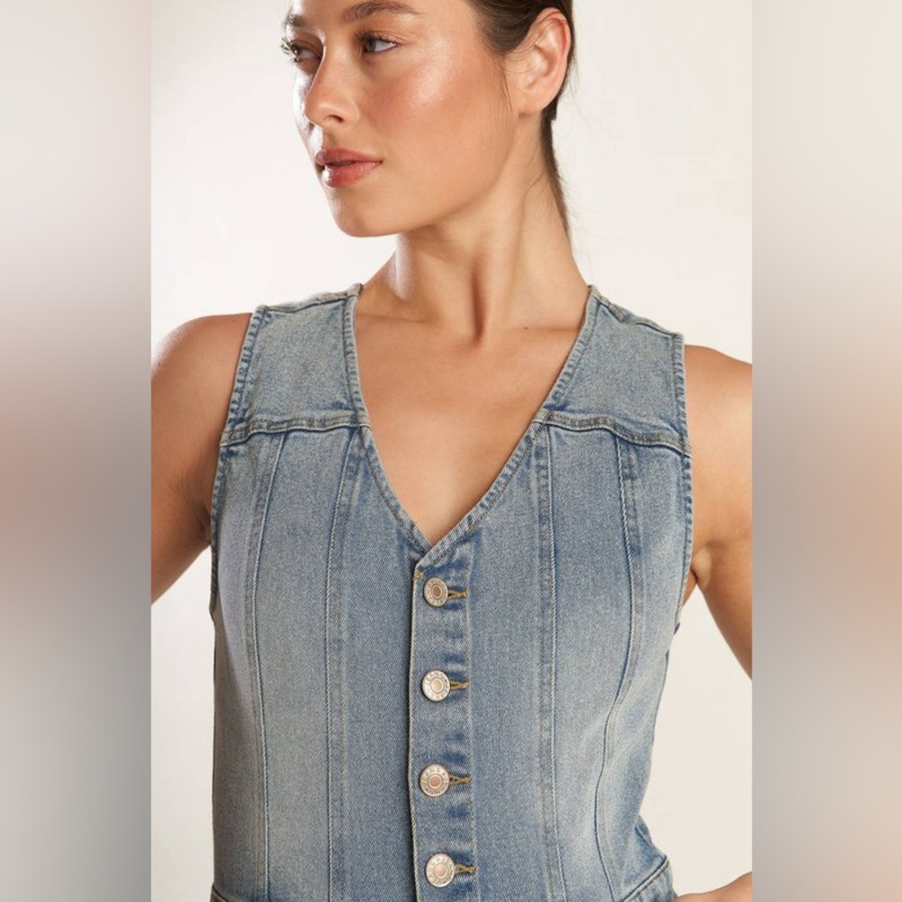 Western Mid Wash Denim Jumpsuit – Wide Leg One-Piece - Picture 9 of 10
